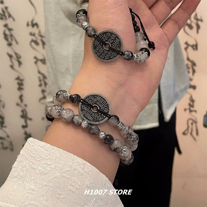 Moqing | New Chinese Ink Style Mountain Ghost Spending Bracelet Male Niche Retro Natural Stone Beaded Bracelet Couple - Image 5